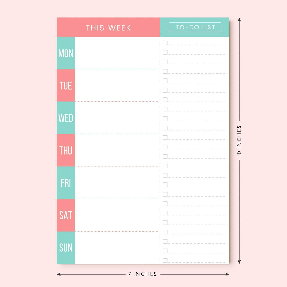 Sweetzer and Orange undated planner pad showing the weekly grid layout.