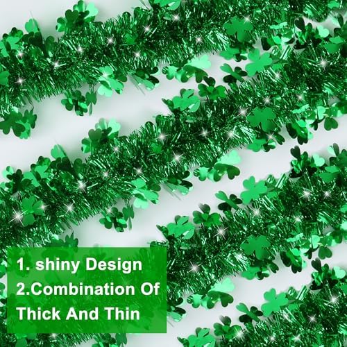 Regteb Irish party supplies tinsel garland wrapped around a wooden staircase banister for holiday decorations.