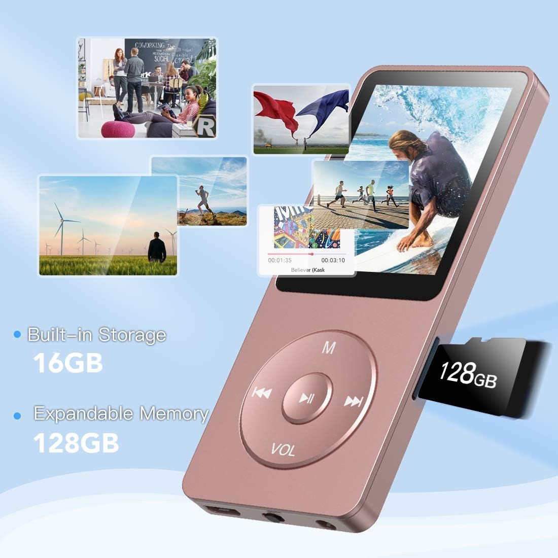 AGPTEK A02S lossless sound player microSD card slot view