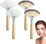 ROBOHOOK 4 piece fluffy facial fan brushes front view showing white and tricolor bristles