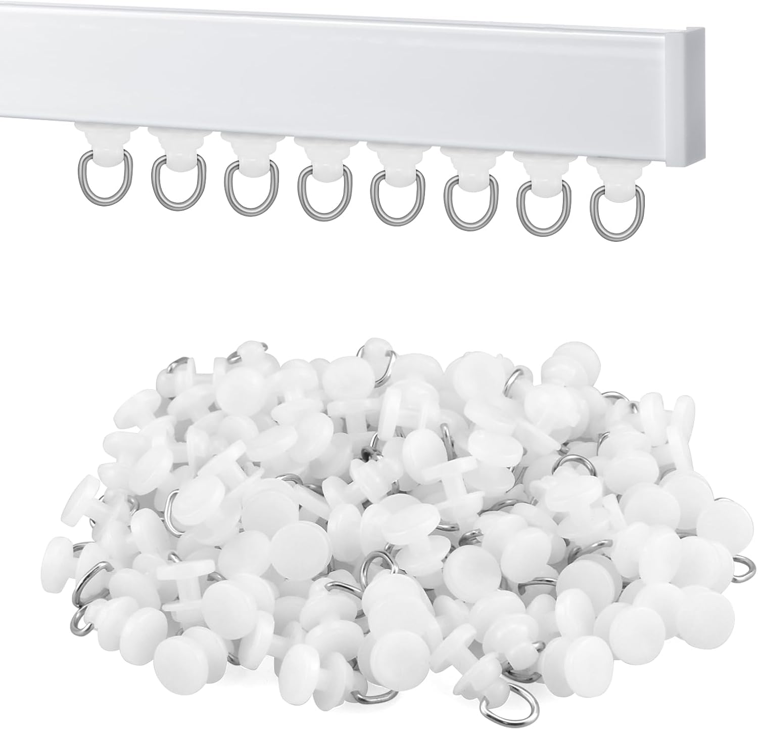 Satuy plastic curtain track glider hundred piece pack front view showcasing durable white runners.