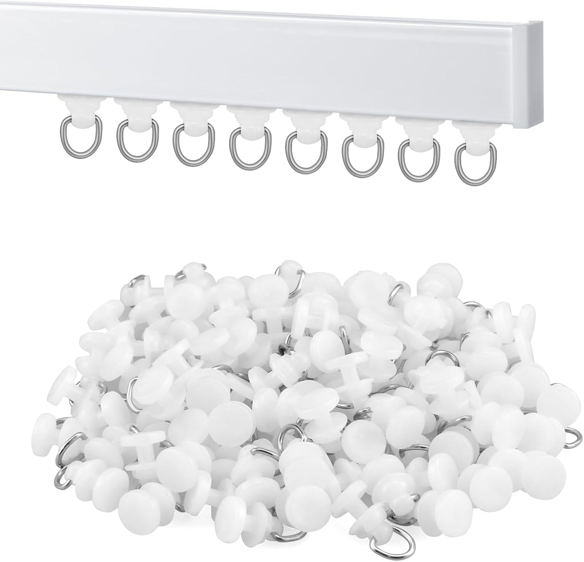 Satuy plastic curtain track glider hundred piece pack front view showcasing durable white runners.