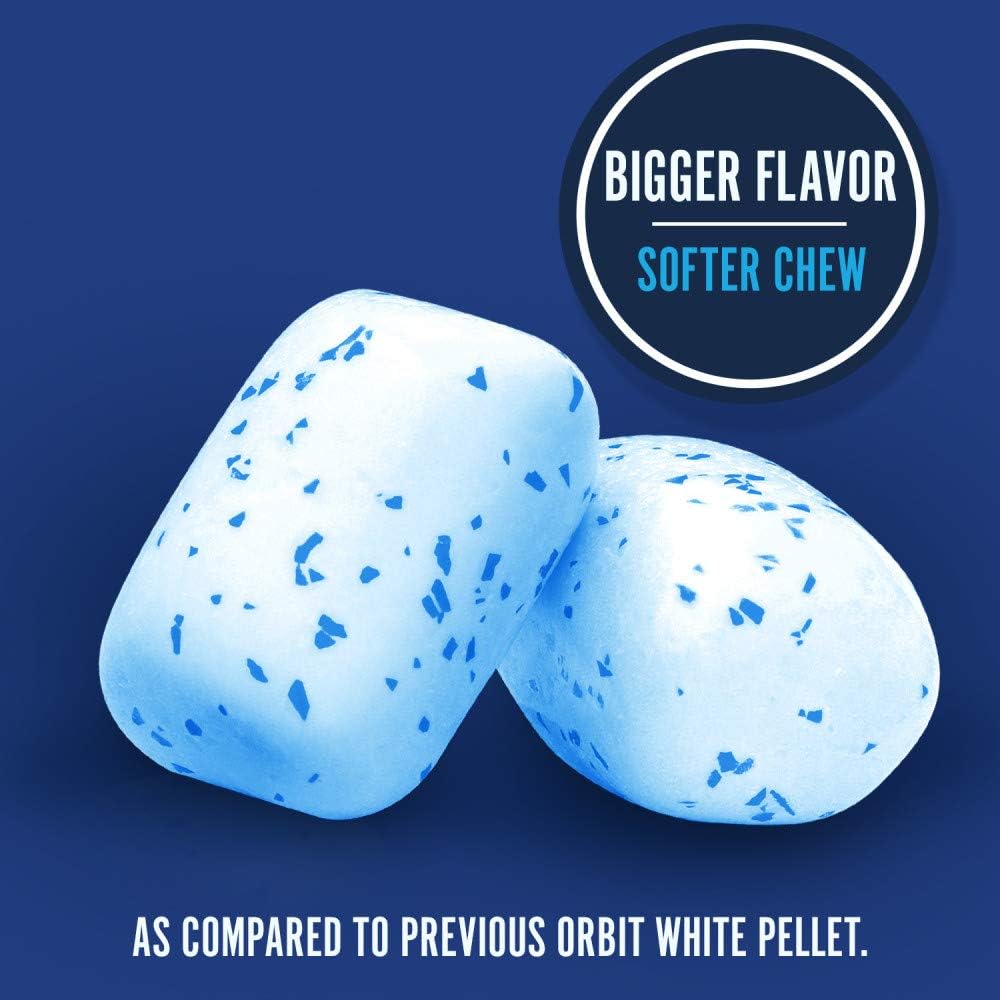 Orbit peppermint flavor dental hygiene gum bottle showing product facts.