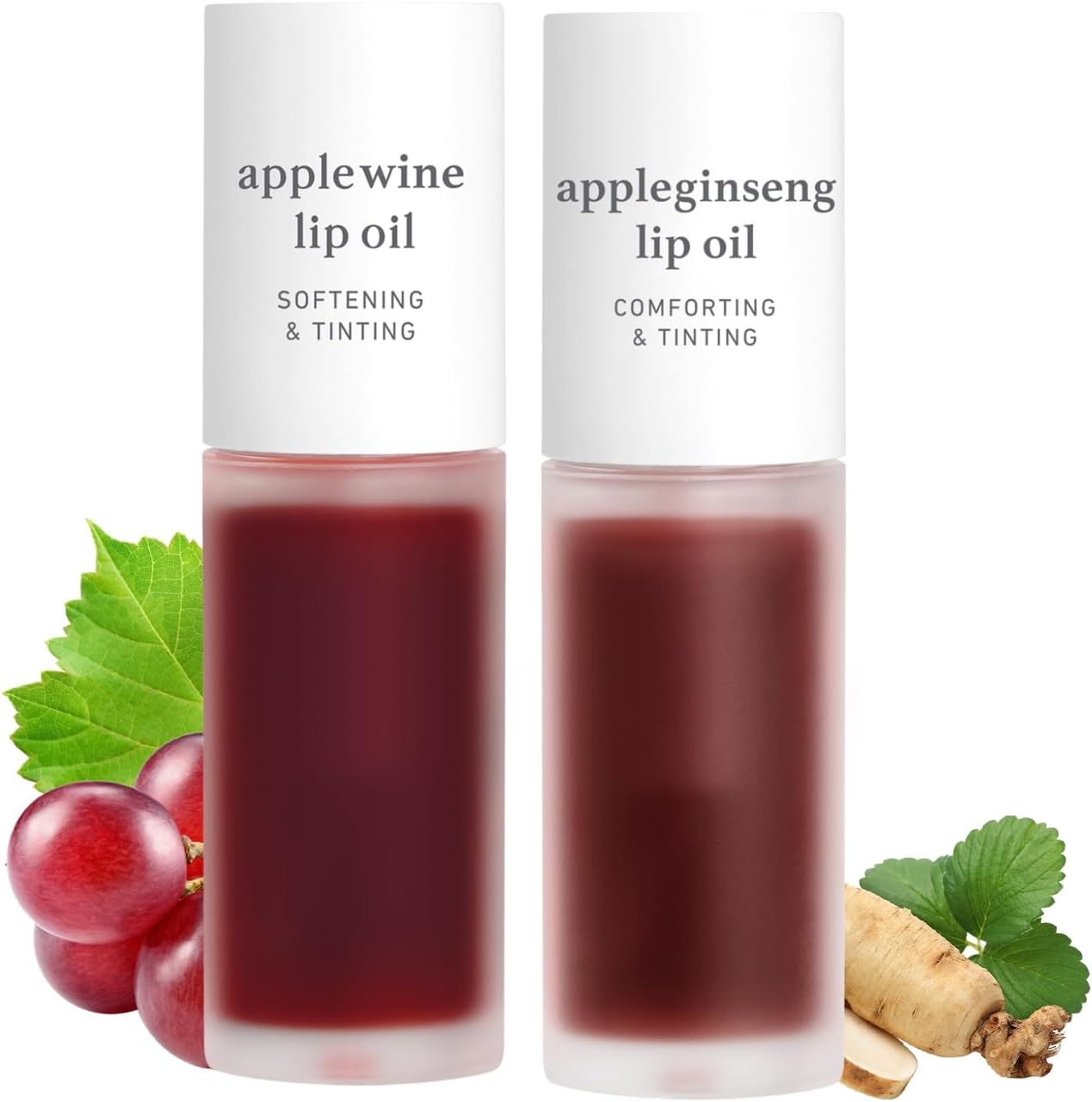 NOONI Korean Vegan Lip Oil bundle front view showing Applewine and Appleginseng shades