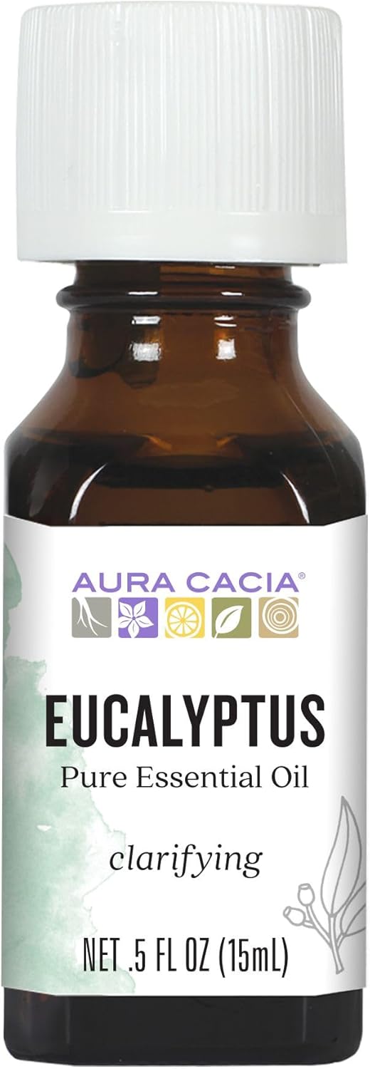 Aura Cacia Pure Eucalyptus Essential Oil 0.5 Fluid Ounce bottle front view