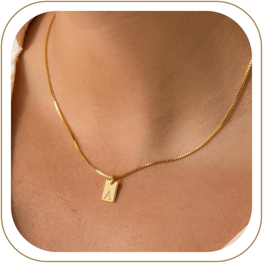 Poxtex Dainty Initial Necklace for Women - 14K Gold Silver Plated Letter Pendant, Trendy Waterproof Non-Tarnish Personalized Name Tag Charm Necklace, Cute Square A-Z Jewelry Birthday Gift for Women - Image 9