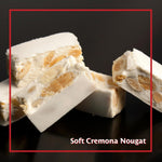 Gluten-free traditional Italian soft nougat with forty-three percent sliced almonds.