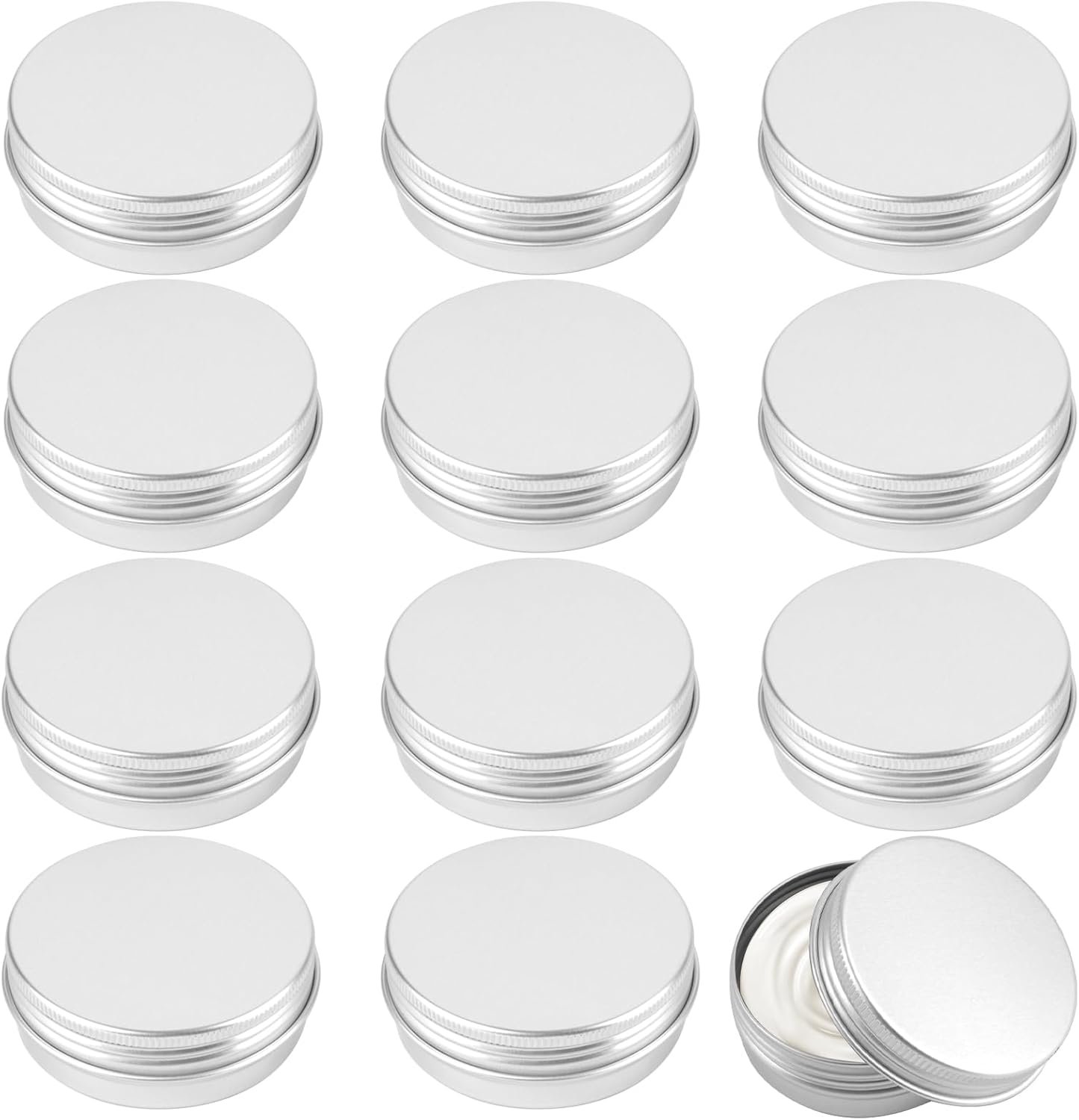 Opvixi 12 pack 2 fluid ounce aluminum salve tins front view
