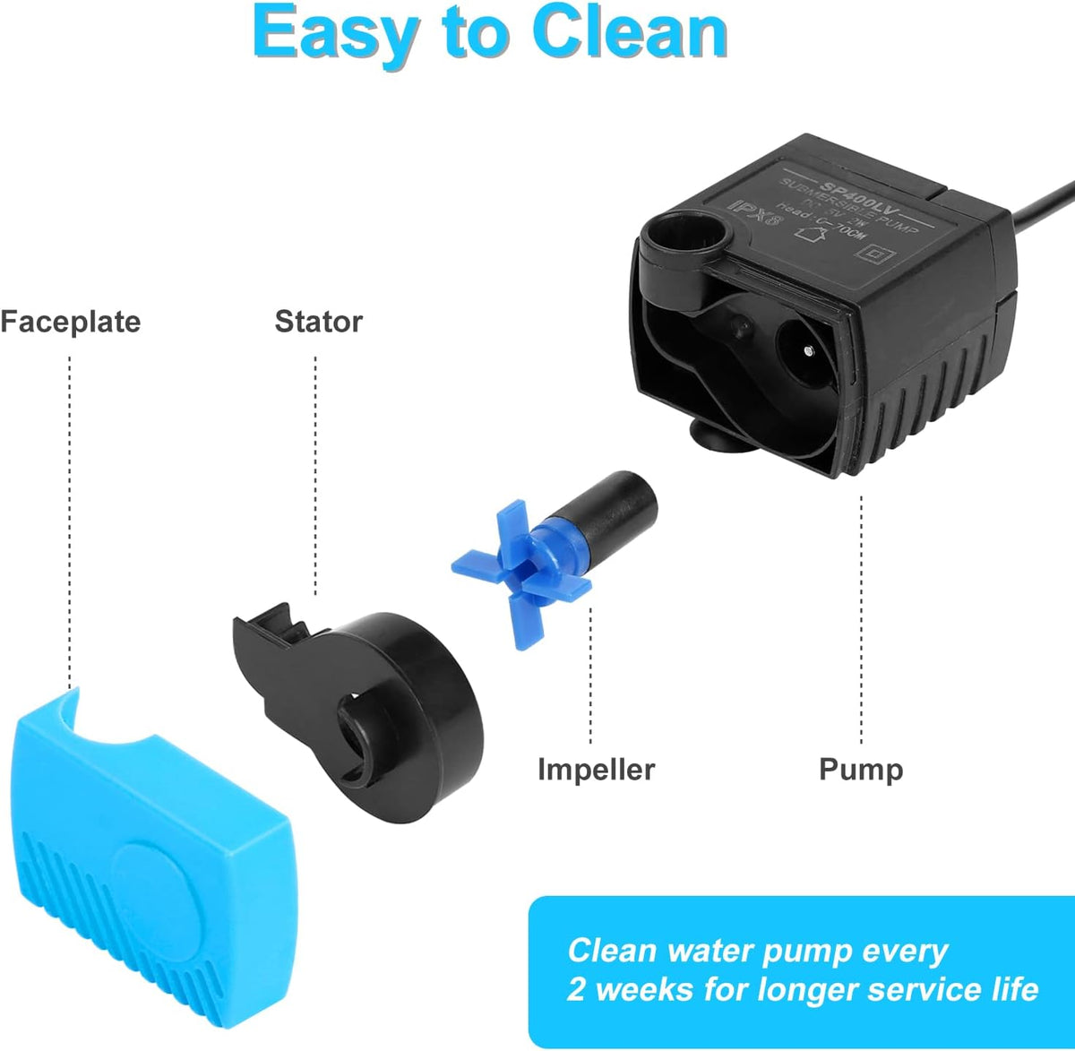 Carcent pet water fountain pump disassembled for cleaning