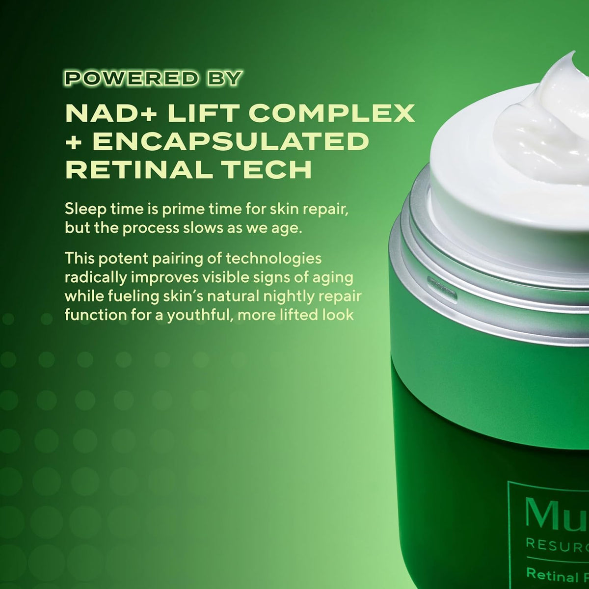 Murad encapsulated retinal and NAD plus lift complex skincare product details.