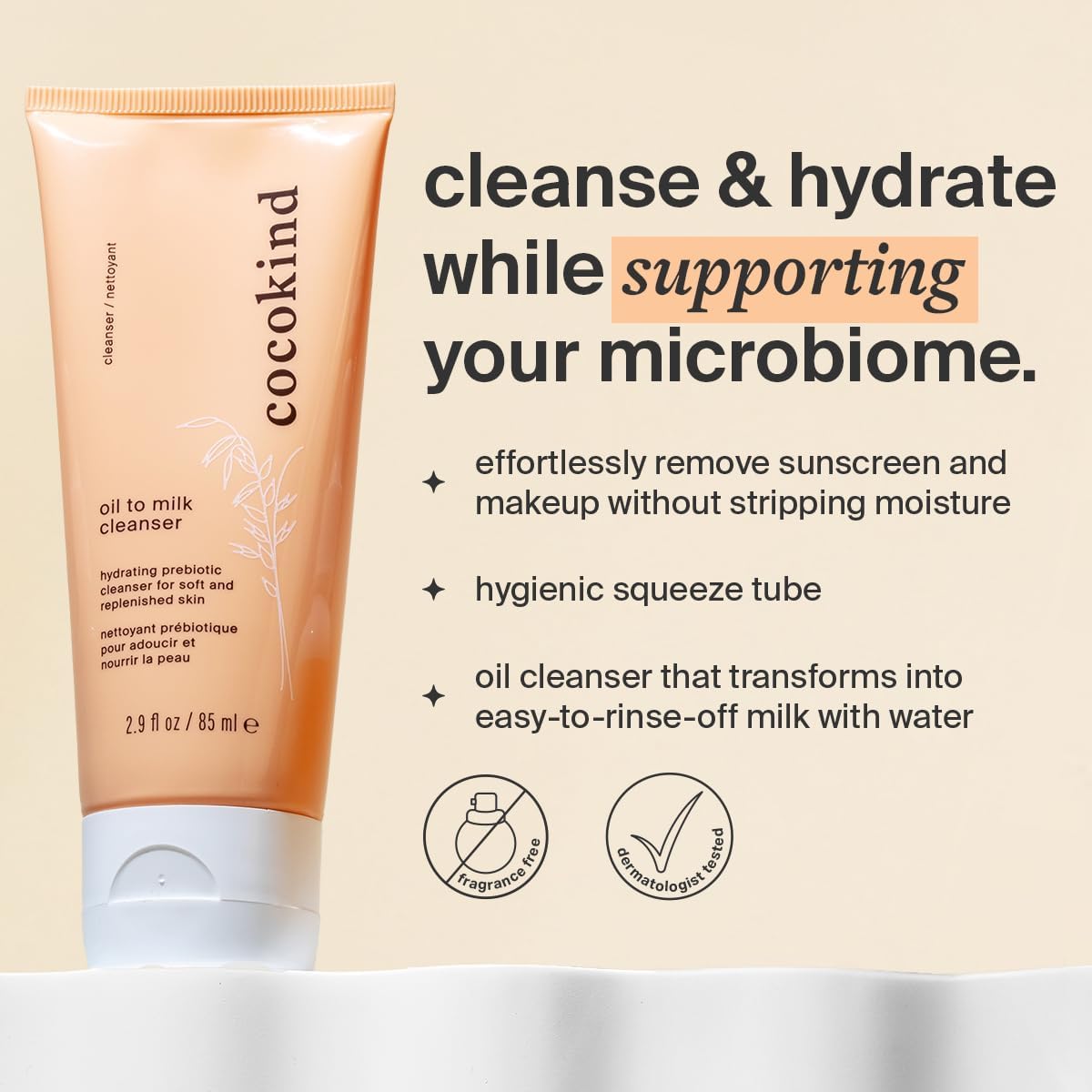 Cocokind oil based hydrating face wash texture turning from balm to milk