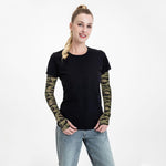 Camo print baseball arm sleeve paired together