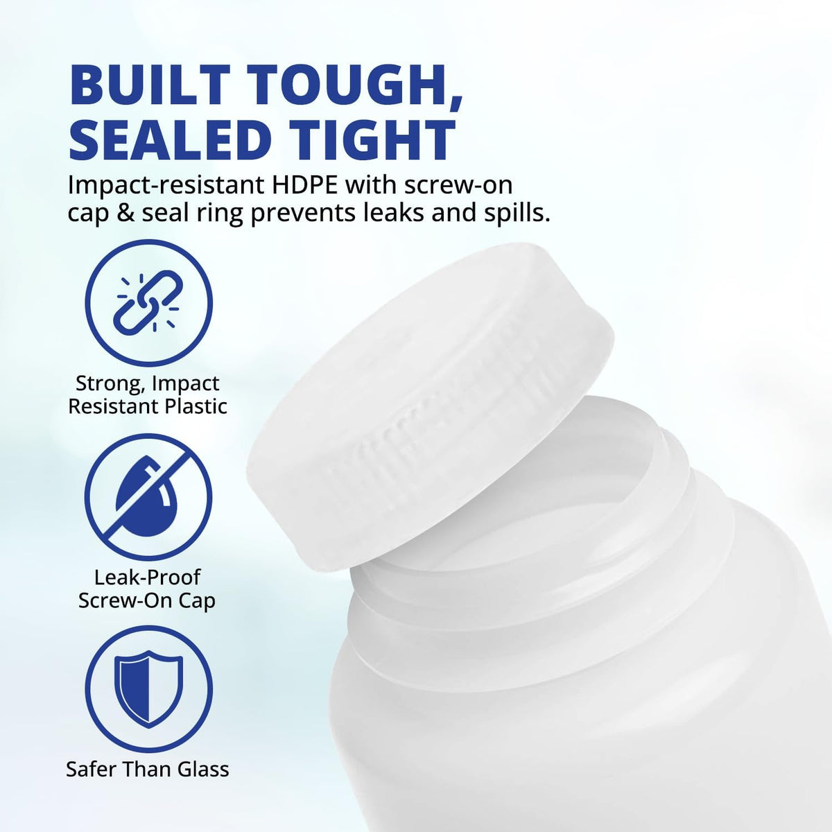 United Scientific wide mouth bottles with caps