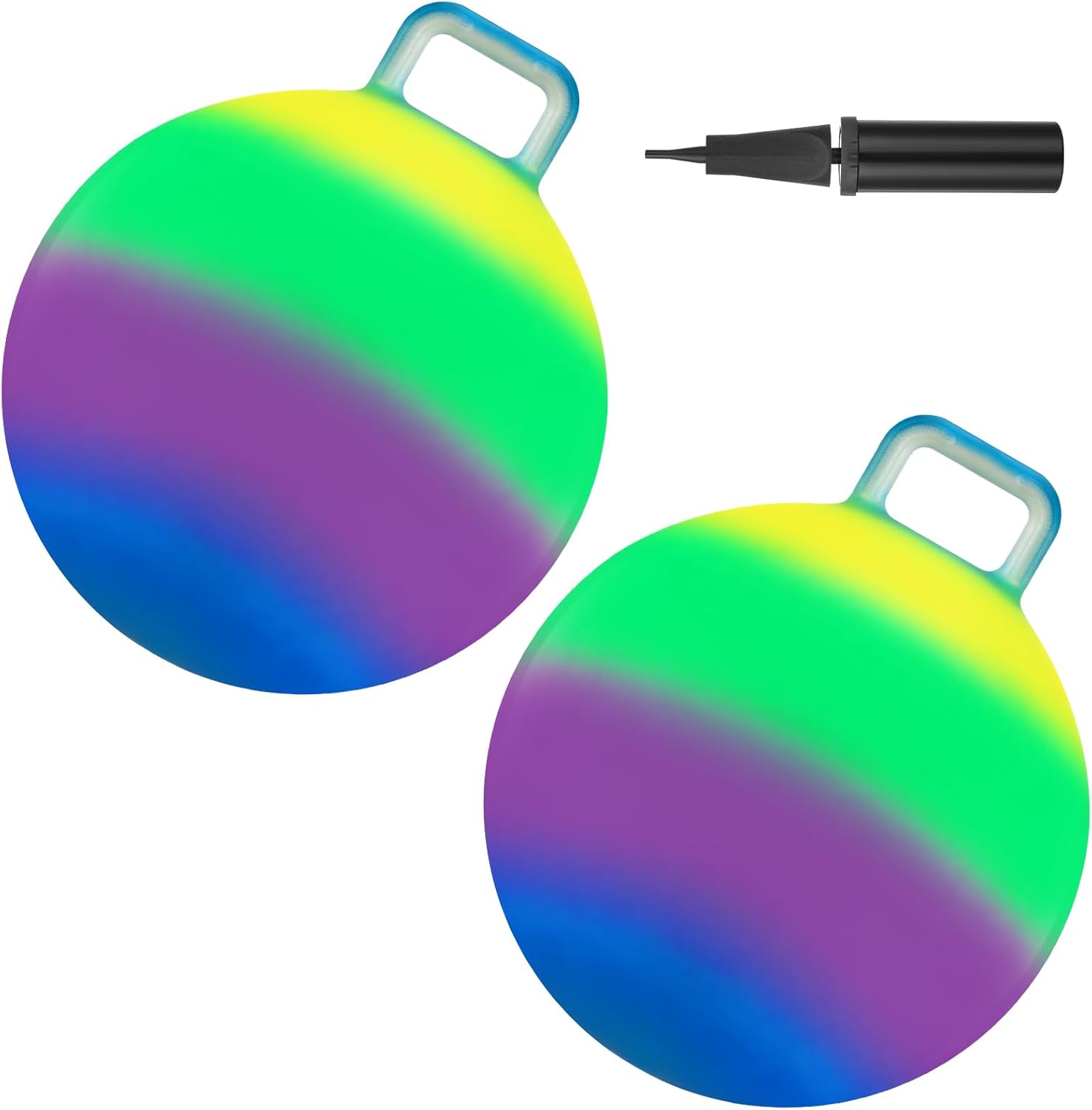 Poen 2 Pieces Hopper Ball front view showing two colorful 18 inch bouncing balls with handles.