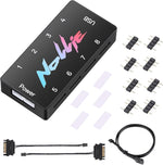 Iesooy Nollie 8 ARGB Controller Fan Hub front view showing eight 5V 3pin ports for internal desktop computer lighting customization