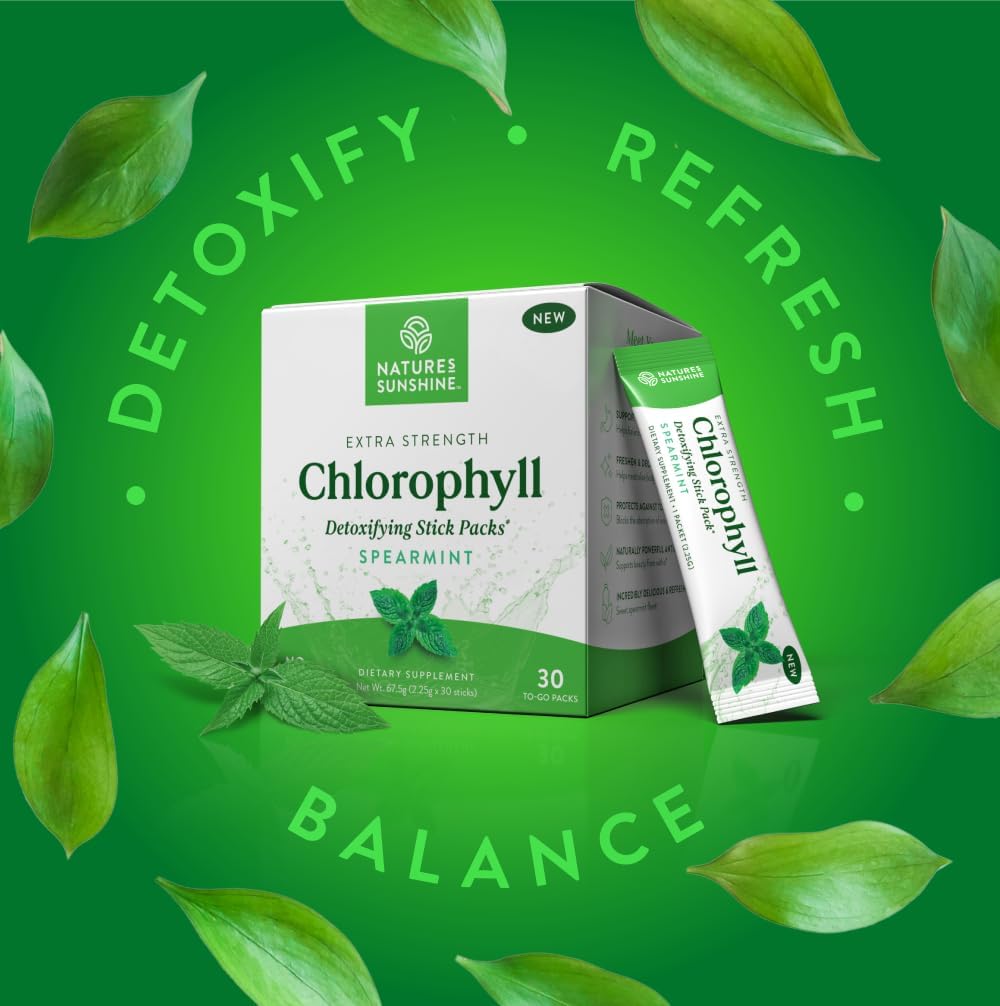 Nature's Sunshine Chlorophyll spearmint flavor packet close up view