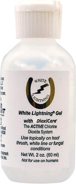 Grand Circuit White Lightning Gel two ounce bottle front view for equine hoof thrush treatment.