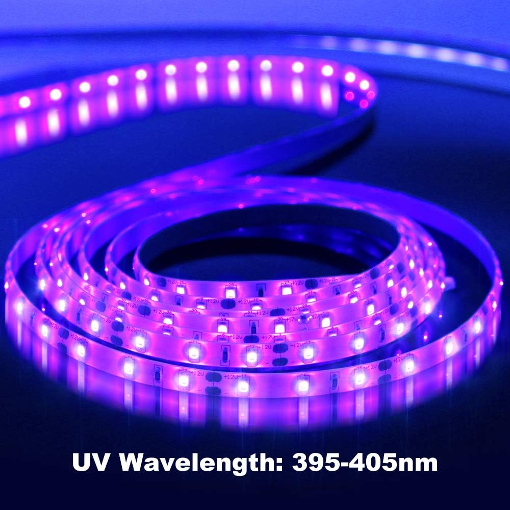 YGS-Tech UV LED strip showing cut lines and self-adhesive backing