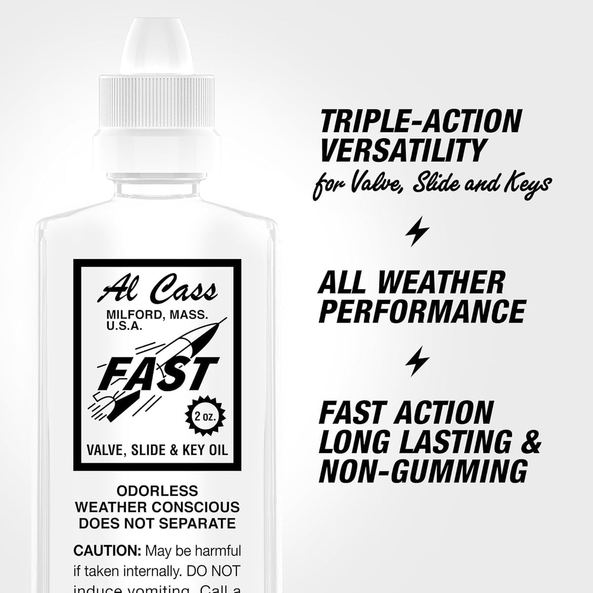 Al Cass 2 fluid ounce lubricant bottle side profile
