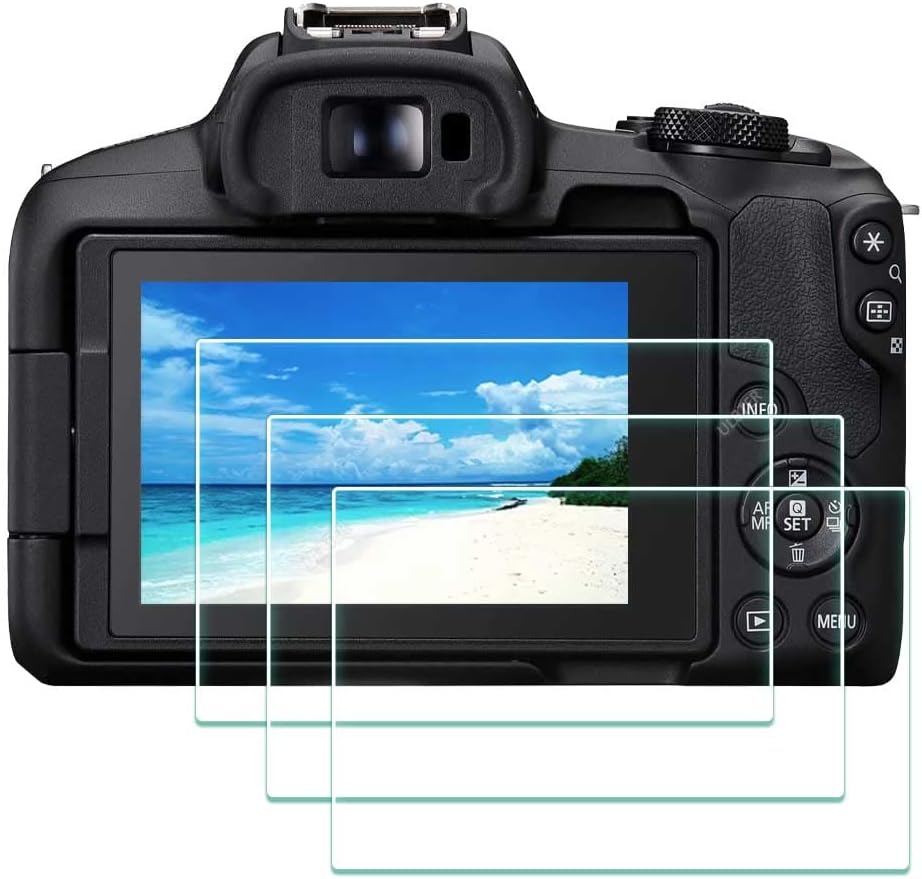 ULBTER tempered glass screen protector three pack for Canon EOS R50 mirrorless camera front view