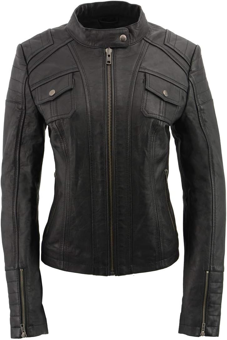 Milwaukee Leather SFL2806 Women's Quilted Black Mandarin Scuba Collar Fashion Casual Leather Jacket - Image 9