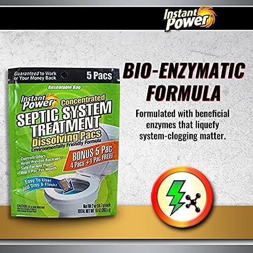 Instant Power septic treatment usage instructions on packaging.