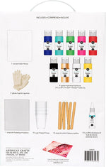 American Crafts Color Pour starter kit acrylic paint bottles and canvas