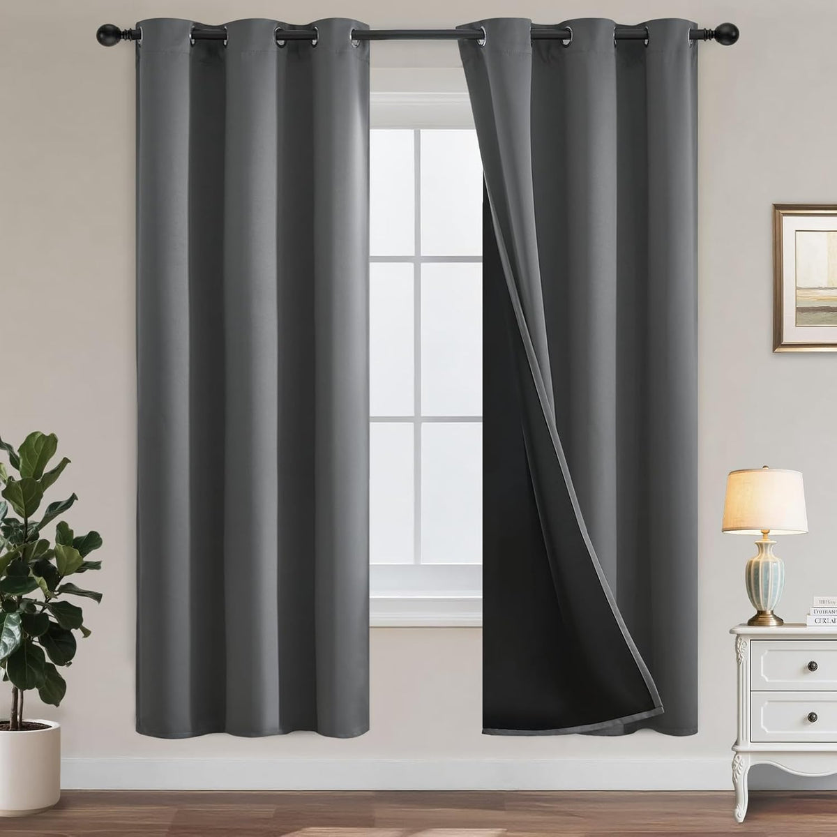 Yakamok Lilac Blackout Curtains 84 inches Long for Bedroom 42" Wide 2-Panel | Thermal Insulated Window Treatment Total Blocking Panels with Black Liner for Living Room/Dining Room/Kids Room Grommet Top - Image 15