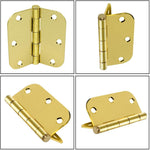 Polished brass interior door hinge showing mounting screw holes