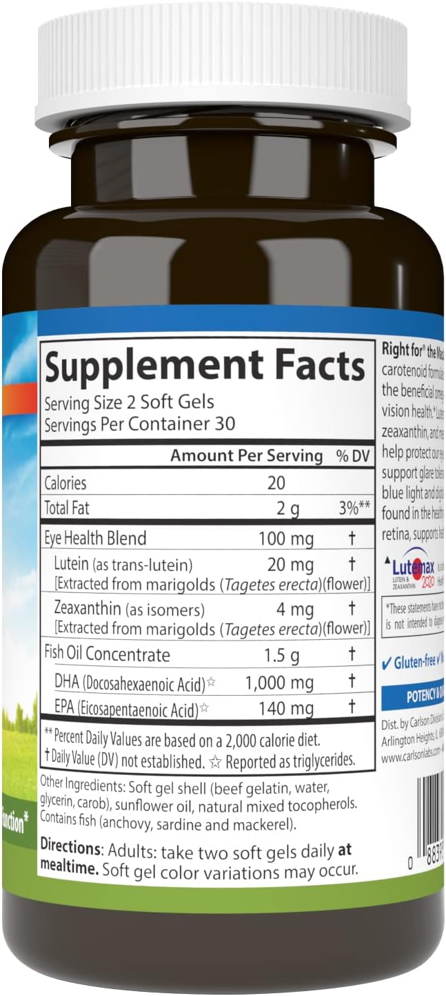 Carlson Right for the Macula supplement label ingredients panel
