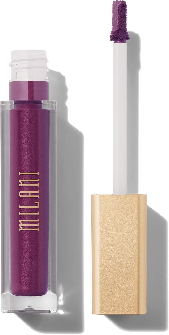 Milani liquid to matte metallic lipstick plush applicator closeup showing deep purple shade