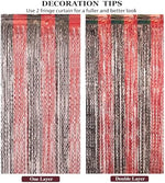 Complete four pack set of BOMSI red and black decorative foil curtains laid out flat