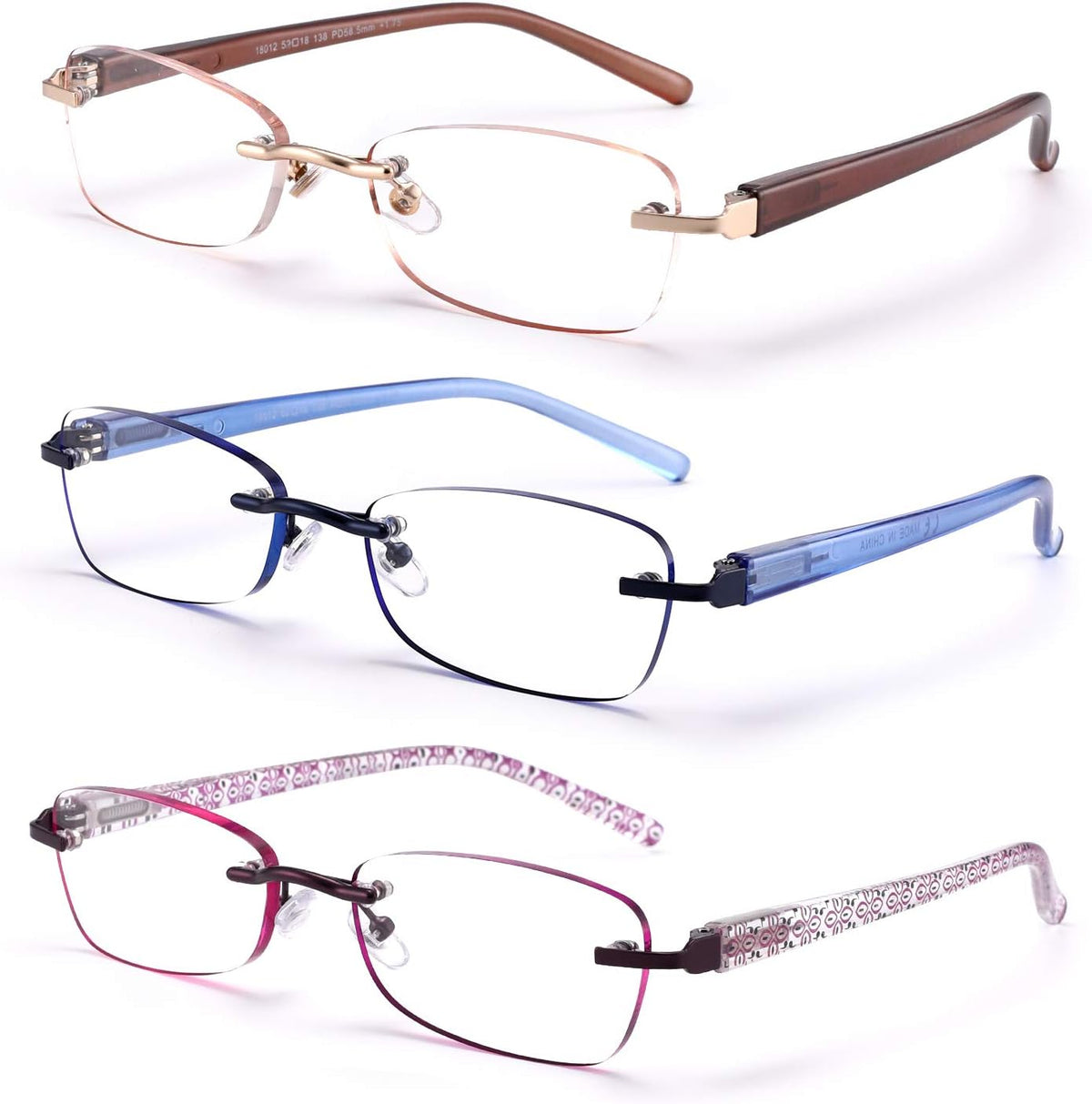 Feivsn 3-pack rimless reading glasses for women front view