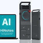 HiDock P1 AI Voice Recorder space gray front view showing sleek digital device layout.