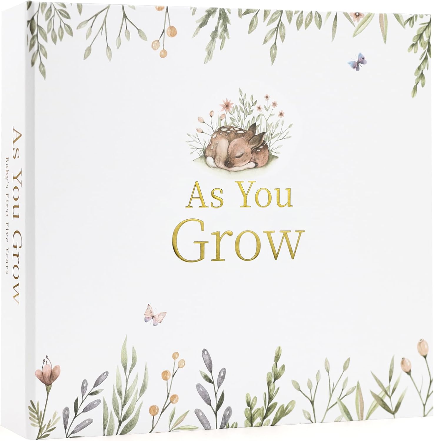 LONLAT keepsake baby memory book front cover featuring woodland fawn design