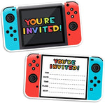 Yangmics Direct Video Gamer Birthday Party Fill In Invitations front view showing the red and blue gaming controller design.