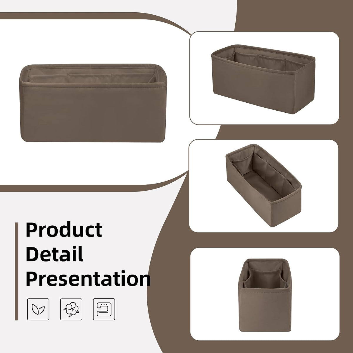 DGAZ etoupe grey purse insert angled display