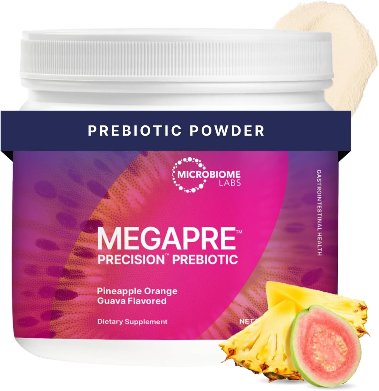 Microbiome Labs MegaPre Prebiotic Fiber Powder front view bottle imported health supplement