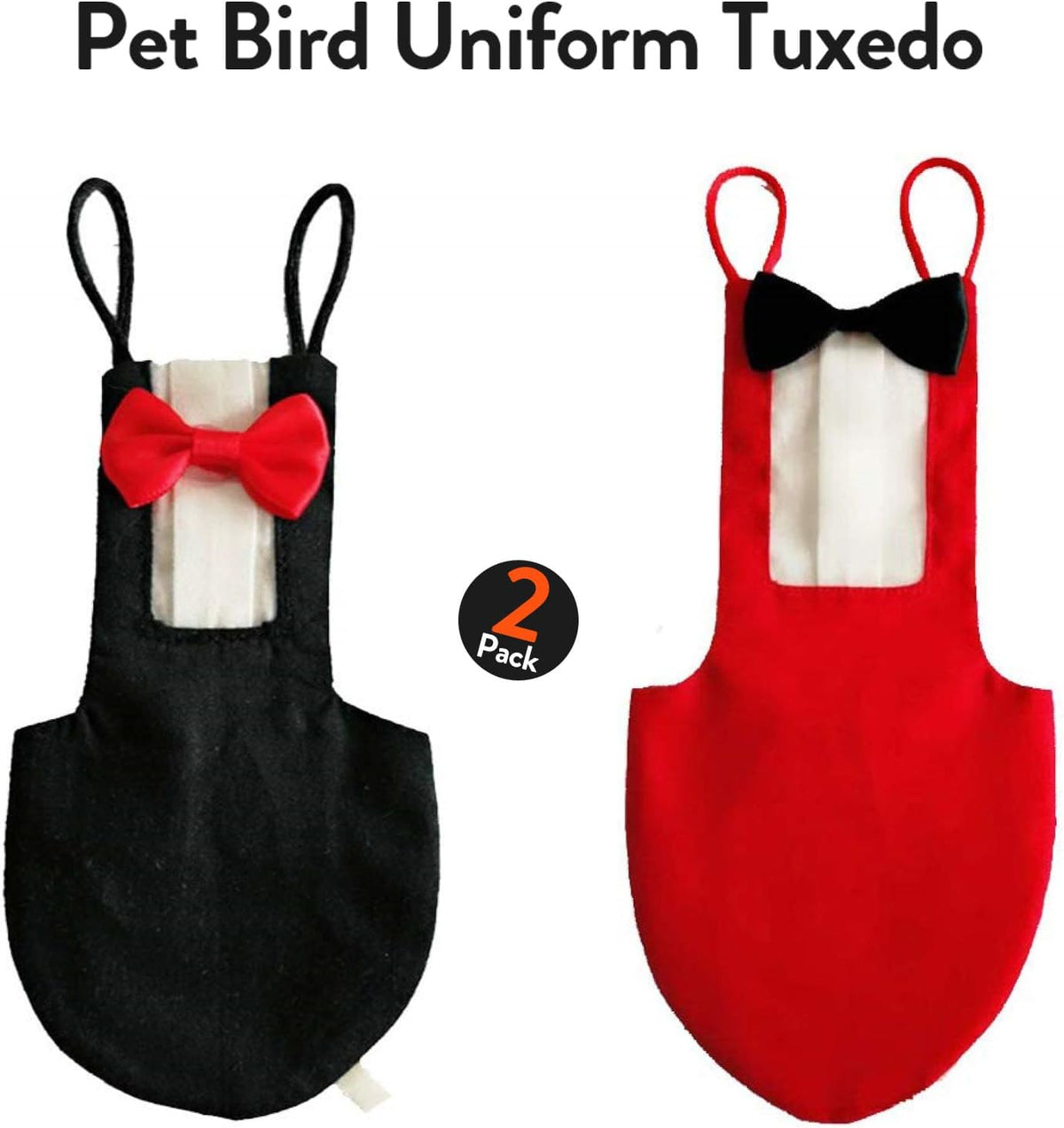 Two pack of QBLEEV reusable bird clothes illustrating the water resistant interior lining pocket.