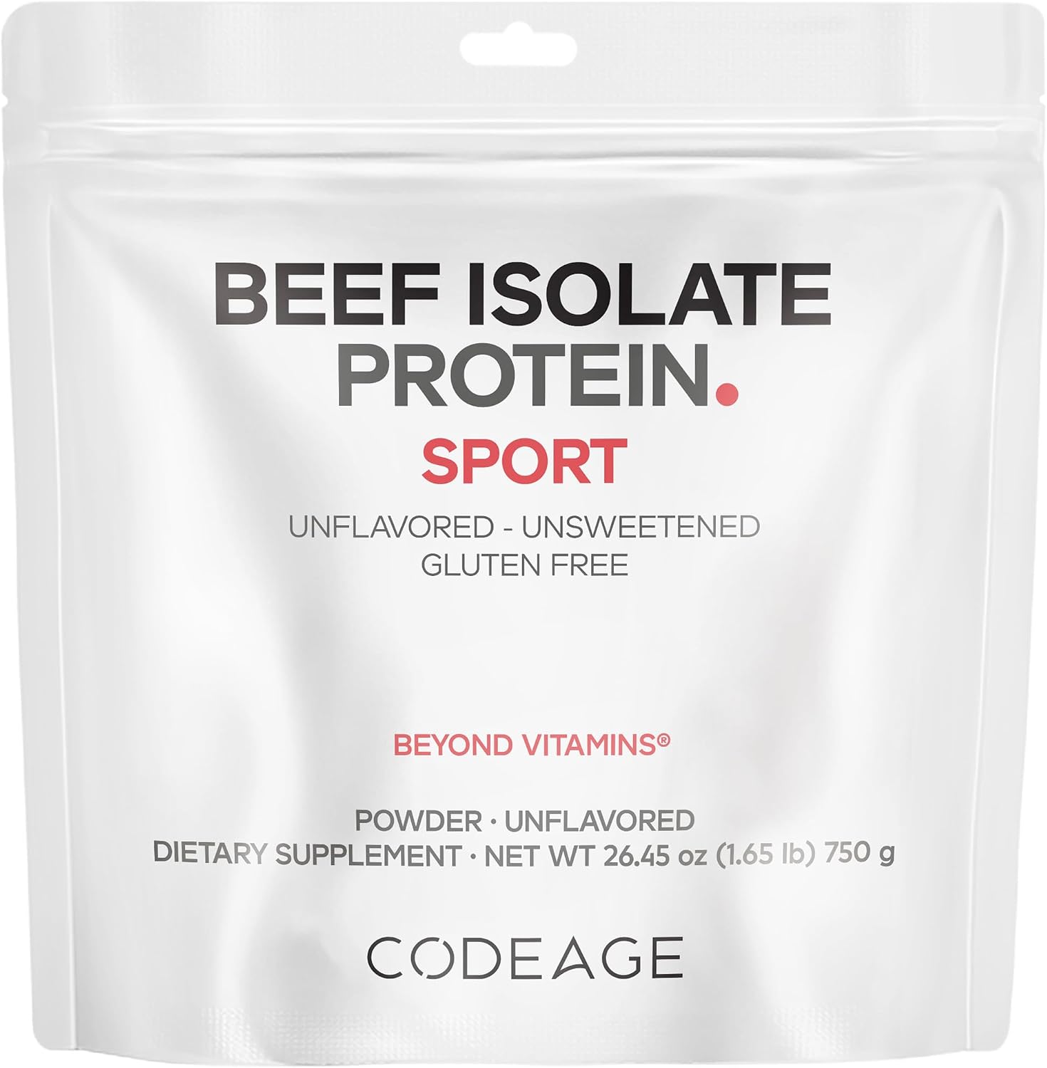 Codeage grass-fed beef isolate protein powder front view pouch packaging