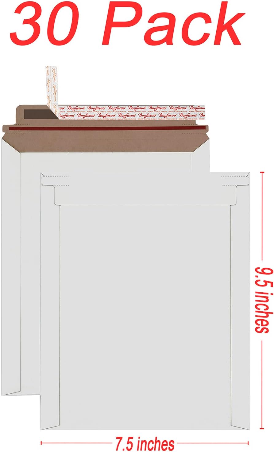 Bonfasvo stay flat mailers showing peel and seal strip