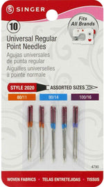 SINGER Regular Point Sewing Machine Needle, Size 80/12, 90/14, 100/16, 10-Count - Image 1