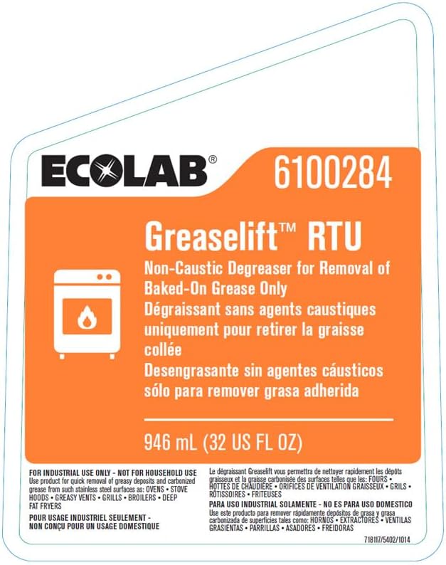 USA imported Ecolab Greaselift 32 Fluid Ounce bottle for oven and grill cleaning