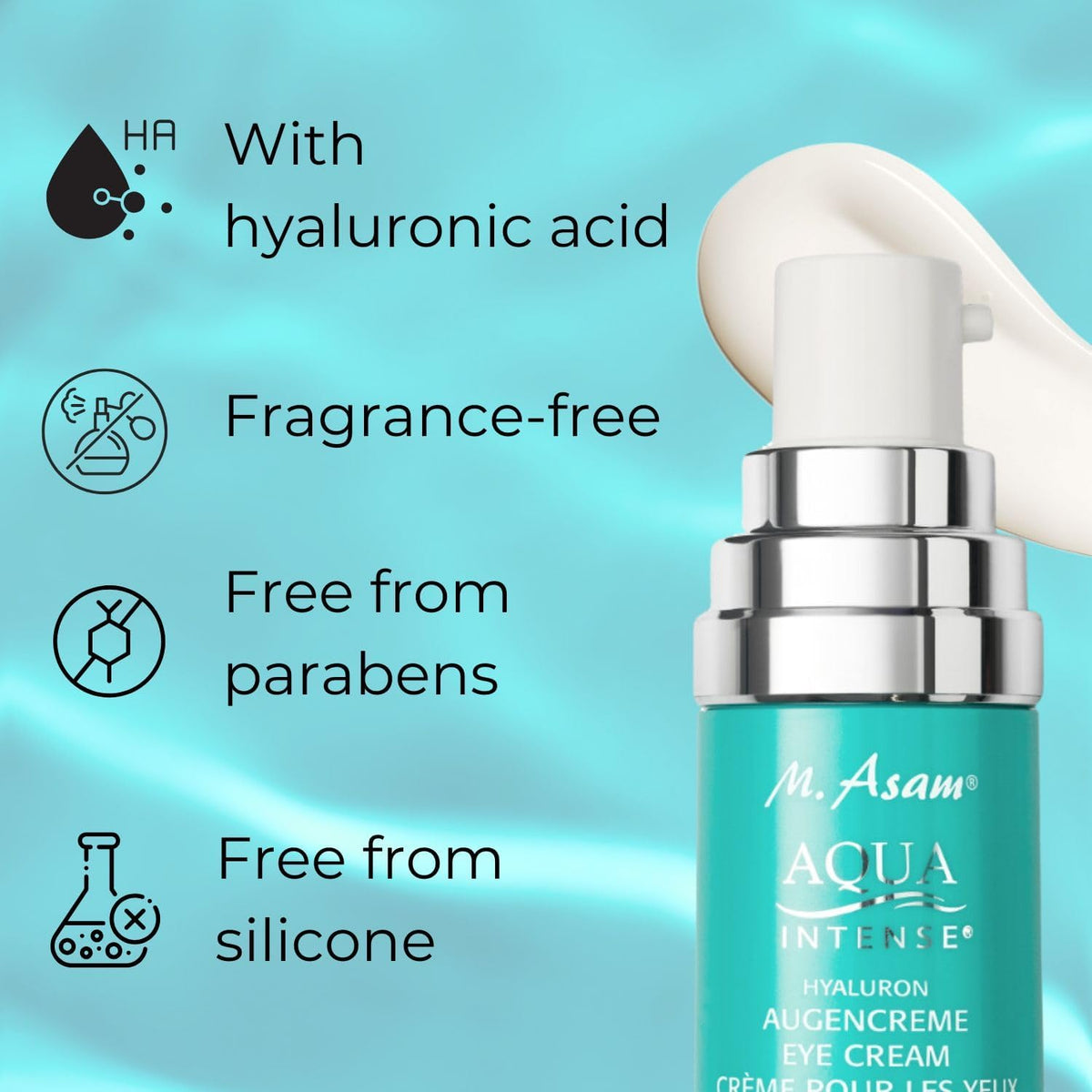 M. Asam Aqua Intense Hyaluron Eye Cream texture swatch on skin