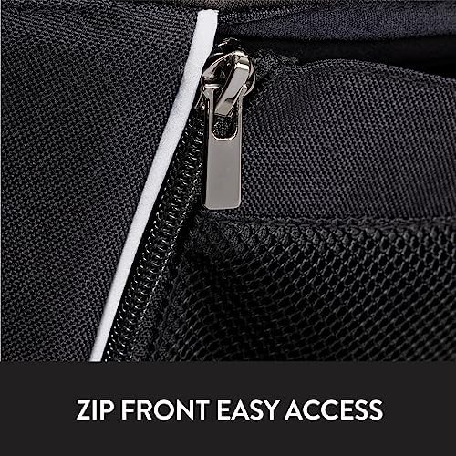 Close up view of the Evenflo storage bag showcasing the dual access chrome zipper and the alternate magnetic closure side.