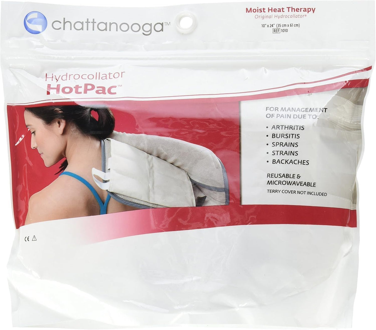 Chattanooga Hydrocollator Moist Heat HotPac front view showing size dimensions