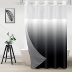 TWLSNCD no hook ombre black shower curtain set front view showcasing the gradient transition from black to white in a modern bathroom.