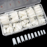 krofaue 500PCS soft gel false nails tips in a clear numbered storage box press on nails