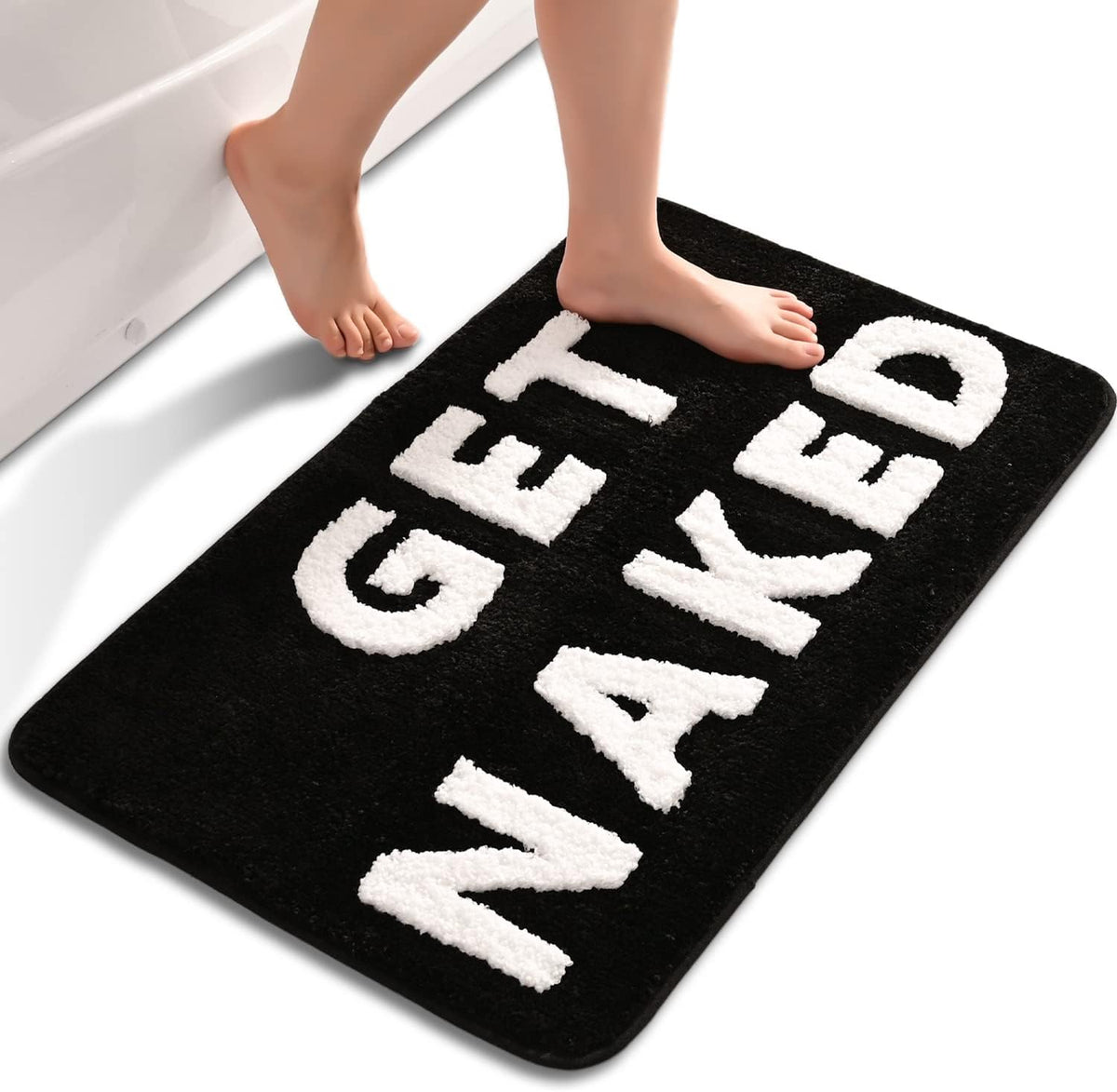 QJHOMO Get Naked Bath Mat Cute Black and White Bathroom Rugs Funny Non Slip Bathtub Decor Mats Super Absorbent Floor Carpet Machine Washable Bahtmat for Tub, Shower, Bedroom (18x48 inch) - Image 10