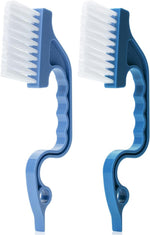 Slick Solutions window track cleaning brush front view showing blue ergonomic handle and white bristles